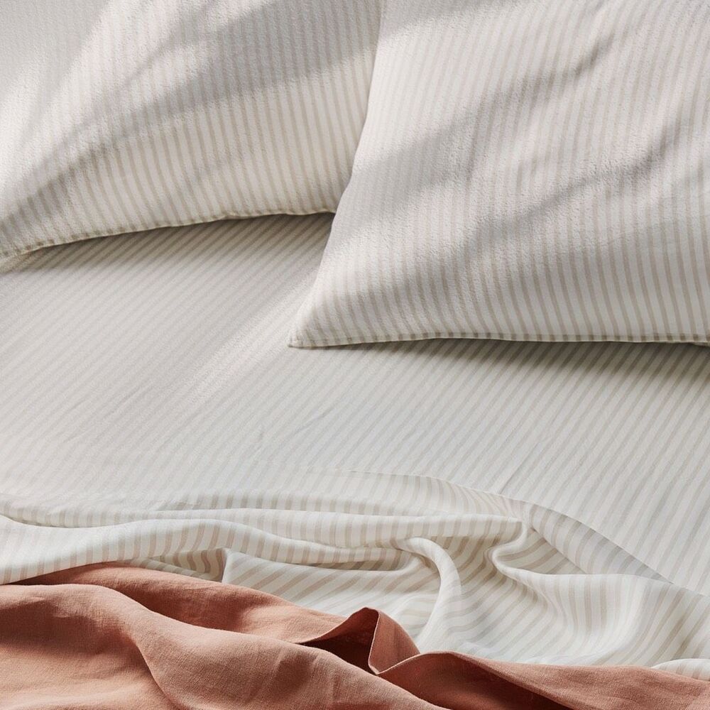 Striped Cream and Tan Duvet Cover Set